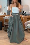 Side Drawstring Ruched Cotton Linen Baggy Maxi Skirt