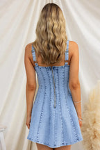 Paneled Denim Square Neck Sleeveless Fit and Flare Mini Dress