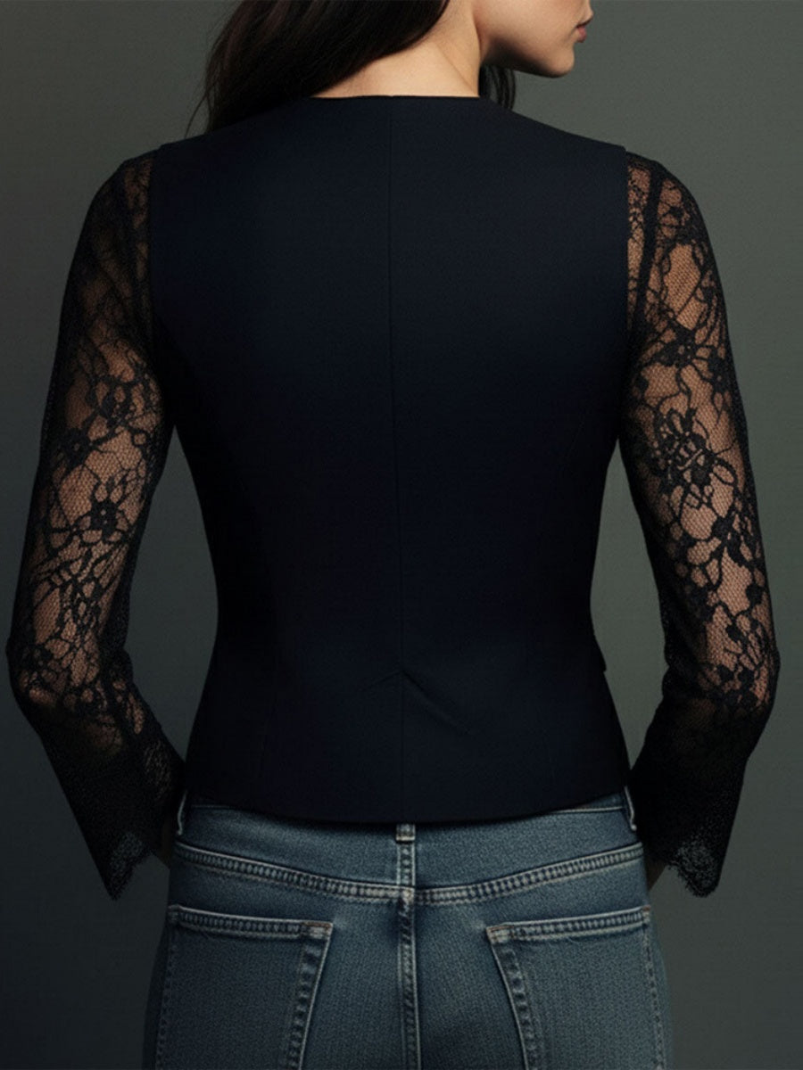 Lace Stitching V-neck Buttons Blouse