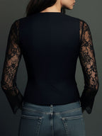 Lace Stitching V-neck Buttons Blouse