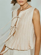 Cotton And Linen Straps Pleated Tank Tops
