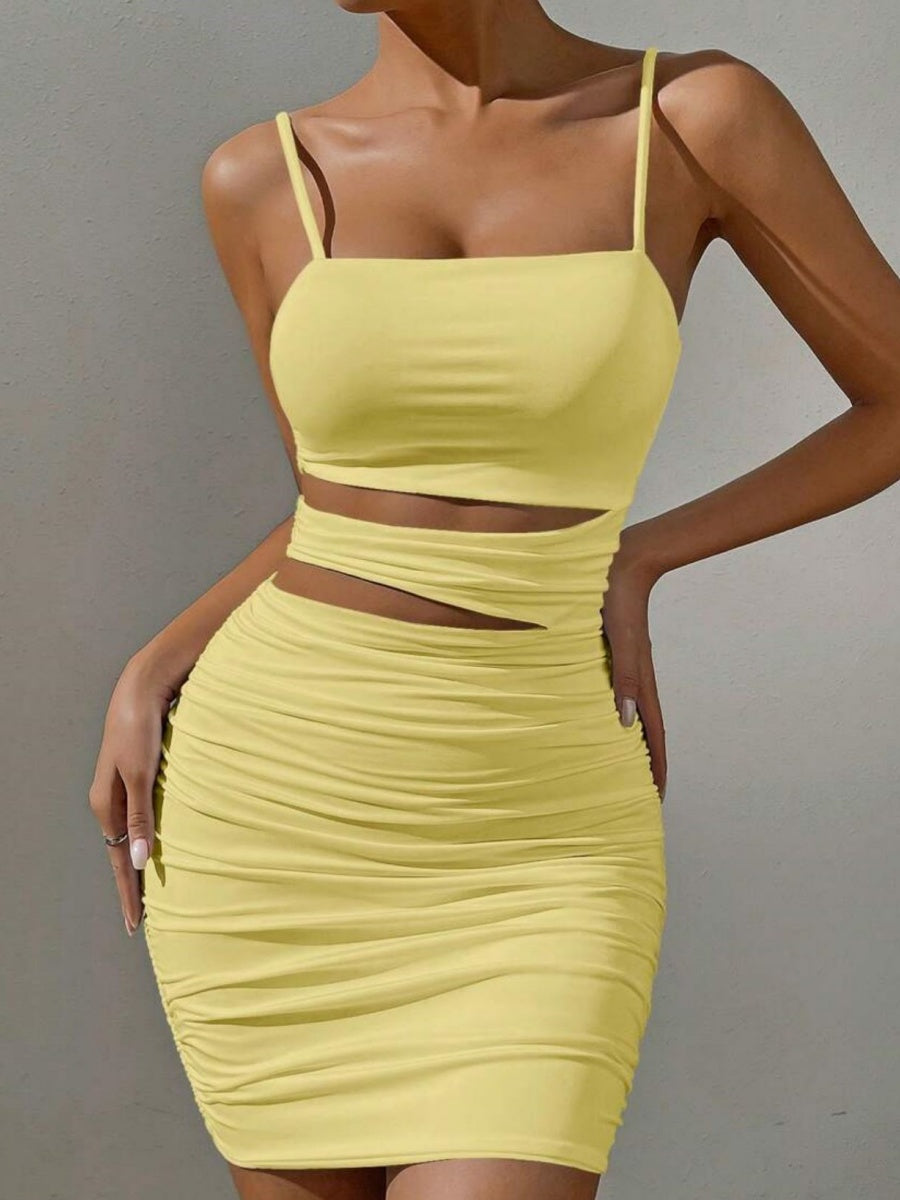 Hip-hugging Tight Fit Camisoles Hollow Solid Color Mini&Short Dresses