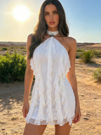 Halter Ruffle Hip-hugging Formal Dress Vacation Mini&Short Dresses