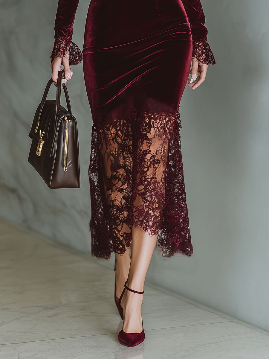 | Burgundy Velvet Maxi Dress
