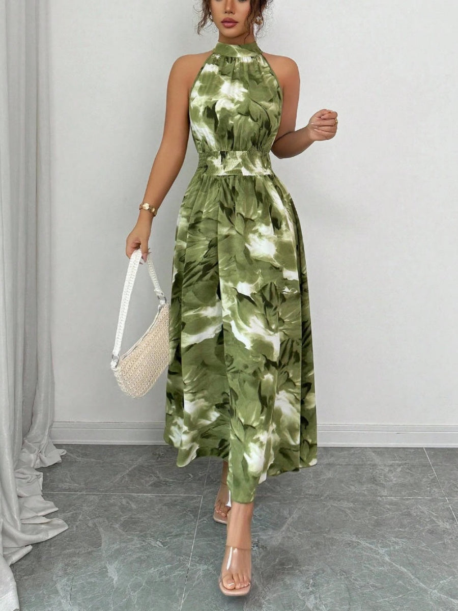 Printed Halter Sleeveless Vacation And Leisure Maxi Dresses
