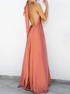 Satin Neckband Large Skirt Maxi Dresses