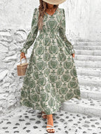 Floral Long Sleeve Square Collar Vacation And Leisure Maxi Dresses