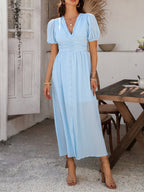 Slit Short Sleeve V-neck Vacation And Leisure Maxi Dresses