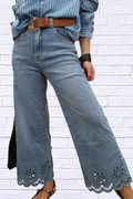 Lace Detail Cropped Wide Leg Jeans