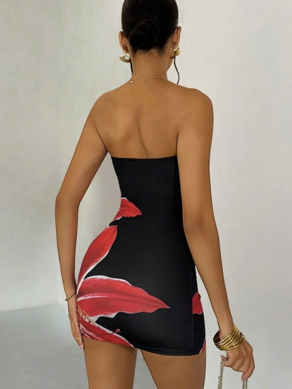 Floral Print Strapless Bodycon Mini&Short Dresses