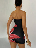 Floral Print Strapless Bodycon Mini&Short Dresses