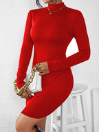 Half Turtleneck Solid Color Tight Fit Long Sleeve Mini&Short Dresses