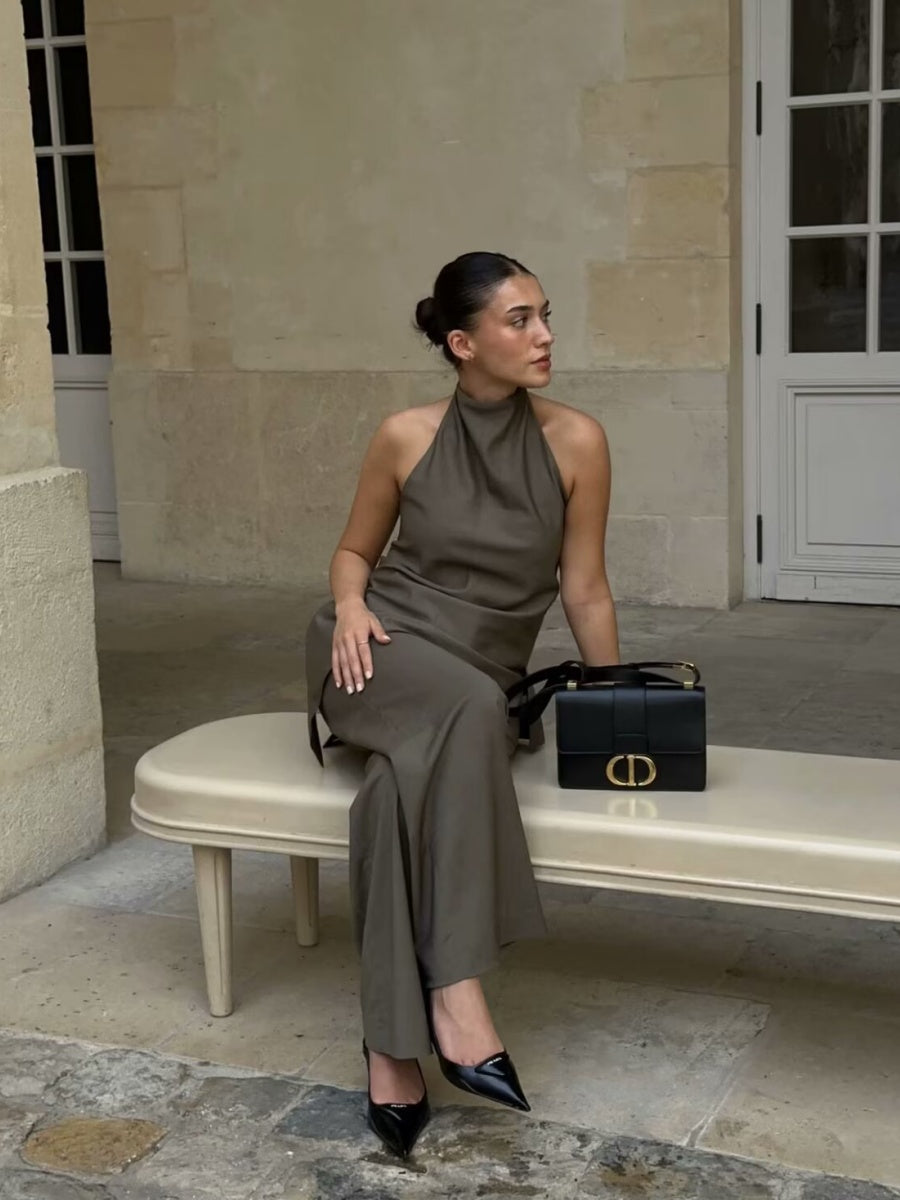 Halter Asymmetrical Jacket Wide-leg Trousers Commuting Set 2-piece Sets