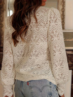 Loose-fitting, Sexy Long-sleeved Solid Color V-neck Lace Shirt