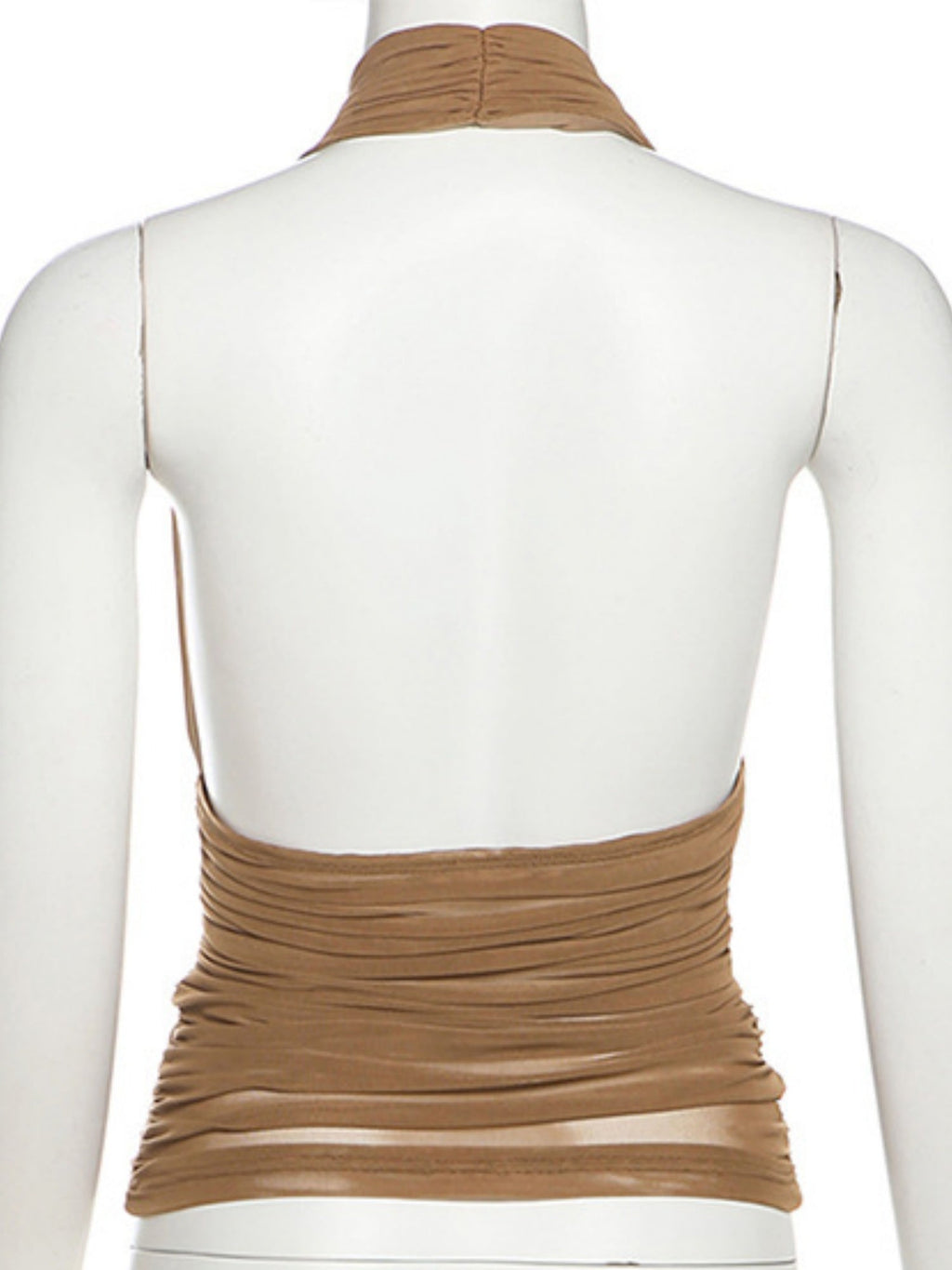 Mesh Pleats V-neck Halter Neck Backless Tank Tops