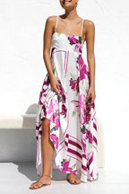 Spaghetti Strap High Waist Floral Print Swing Maxi Vacation Dress