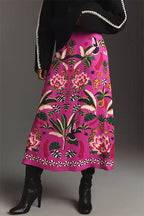 High Rise Tropic Print Midi Skirt