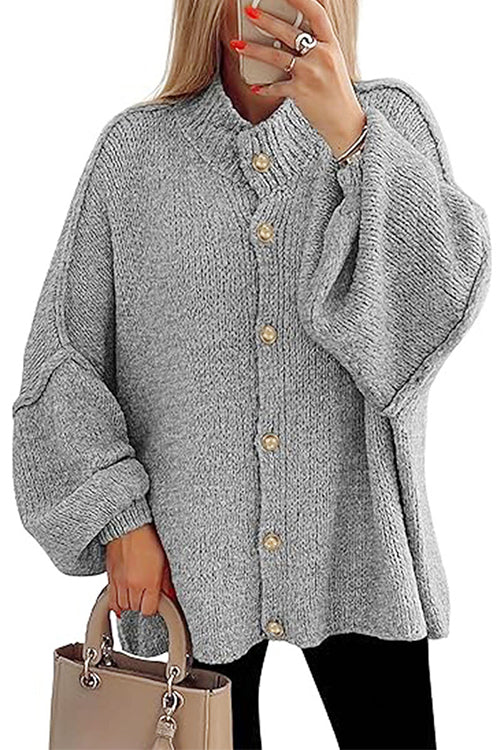 Button Up Balloon Sleeves Sweater Cardigan