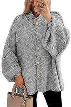 Button Up Balloon Sleeves Sweater Cardigan