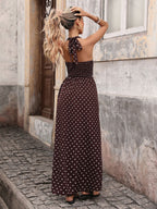 Halter V-neck Polka Dots Vacation Retro Maxi Dresses