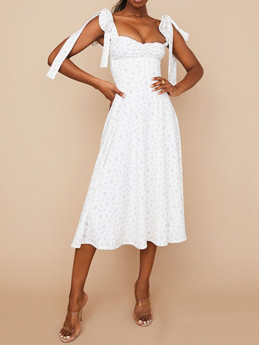 V-neck Bandage Camisoles Printed Vacation And Leisure Mini&Short Dresses