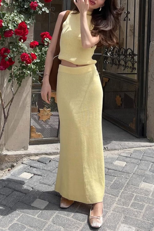 Cowl Neck Sweater Top and Elastic Waist Maxi Skirt Set