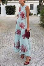 Crewneck Sleeveless Floral Print Maxi Dress