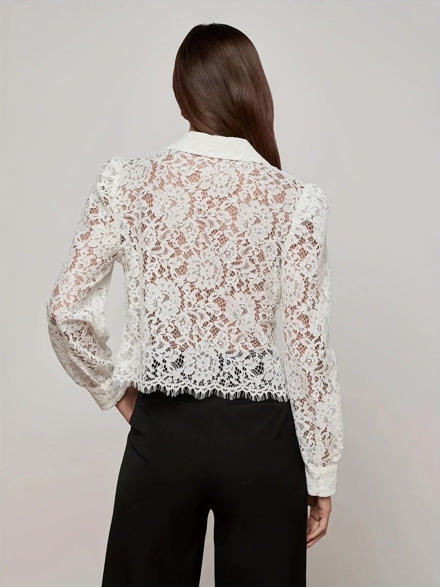 Lace Tassel Edge Cropped Perspective Commuting Shirts