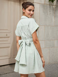 Stripes Shirt Dress Back Thin Strap Front Hollow Mini&Short Dresses