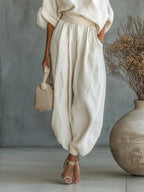 Off-shoulder T-shirt With Pockets, Versatile Casual Loose-fitting Trousers Two-piece Set