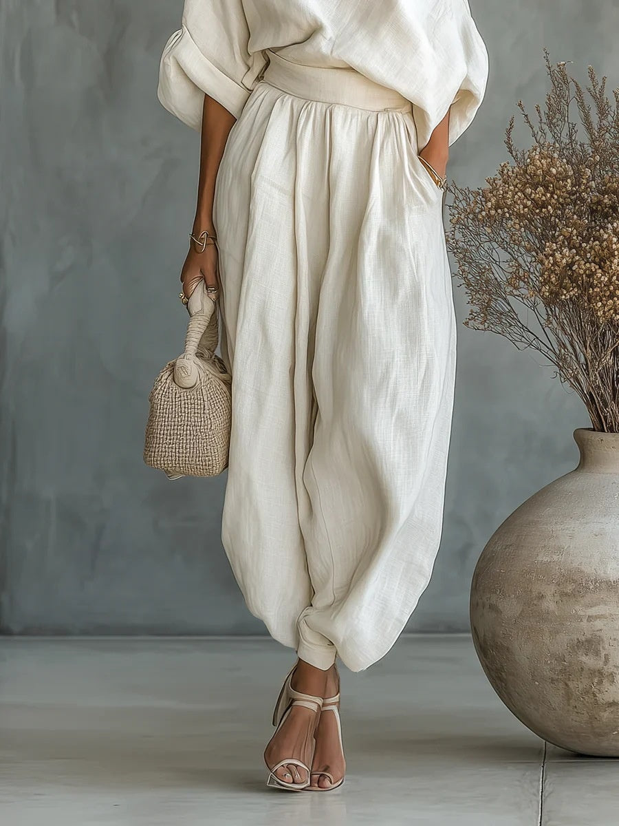 Off-shoulder T-shirt With Pockets, Versatile Casual Loose-fitting Trousers Two-piece Set