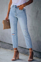 High Rise Distressed Ripped Skinny Jeans