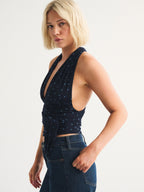 Polka Dots Neckband Cross Straps Backless Tank Tops