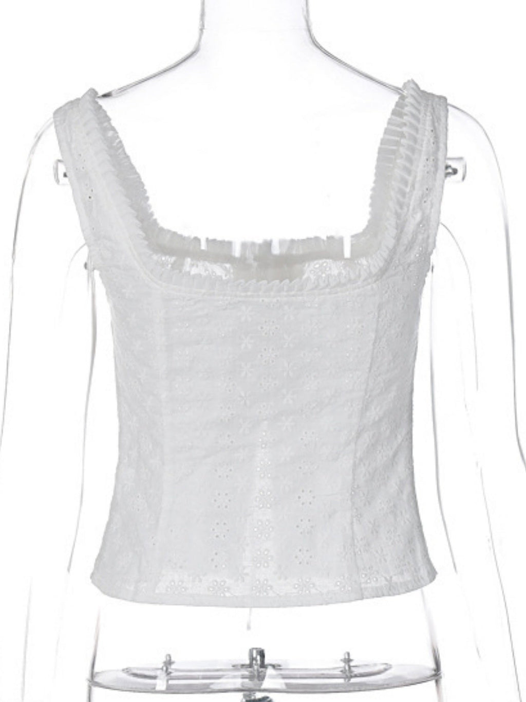 Lace Trim Square Neck Button Drawstring Camisoles