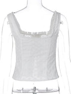 Lace Trim Square Neck Button Drawstring Camisoles