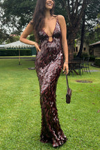 V Neck Cut Out Sequin Bodycon Maxi Cami Party Dress