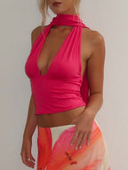 Deep V Backless Halter Jacket Tank Tops