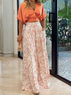 Plant-based Printing Loose Top Wide-leg Pants Set 2-piece Sets