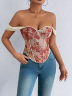 Jacquard Bandeau Top Tie Fish Bones Strapless Bra