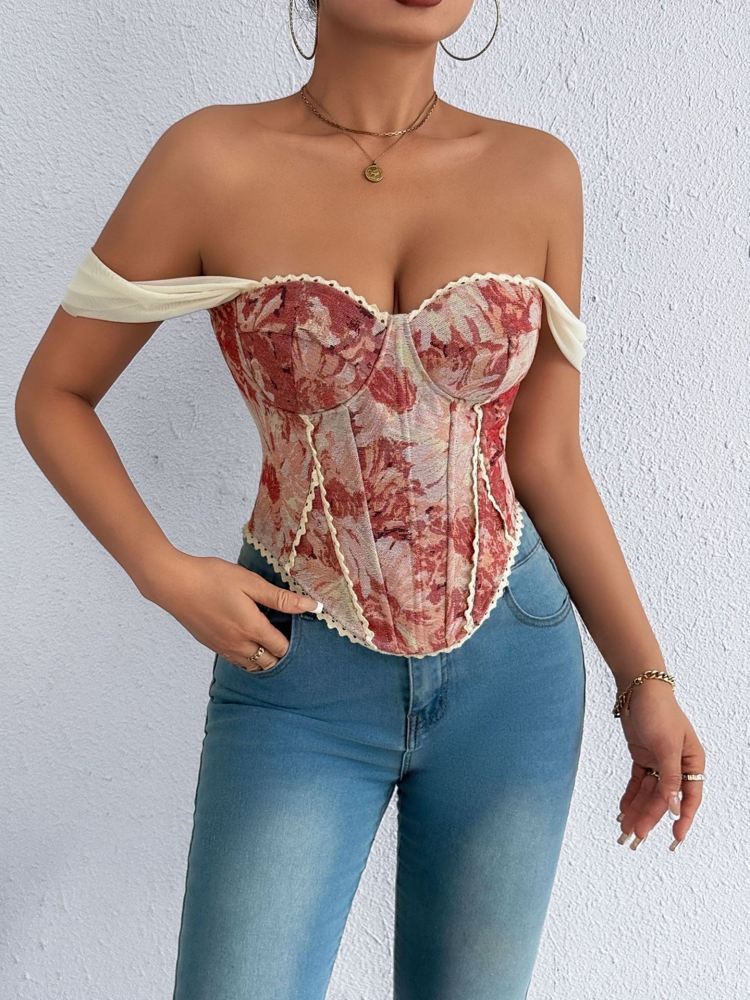 Jacquard Bandeau Top Tie Fish Bones Strapless Bra
