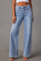 Timeless Distressed Straight Leg Splice Jeans