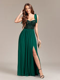 Sequins And Glitter Bandage Chiffon Slit Formal Dress Maxi Dresses