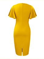 Commuting Lotus Leaf Sleeves Buttons Solid Color Mini&Short Dresses
