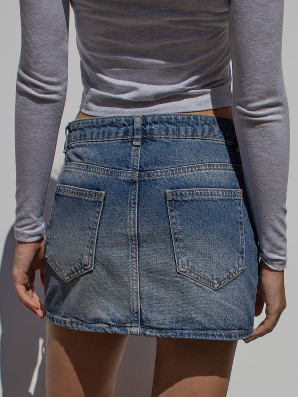 Camouflage Stretch Washed Denim Mini Skirt