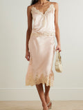 Lace Stitching Satin Camisoles Skirt 2-piece Sets
