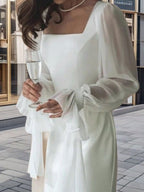 Square Collar Splicing Mesh Formal Dress Maxi Dresses