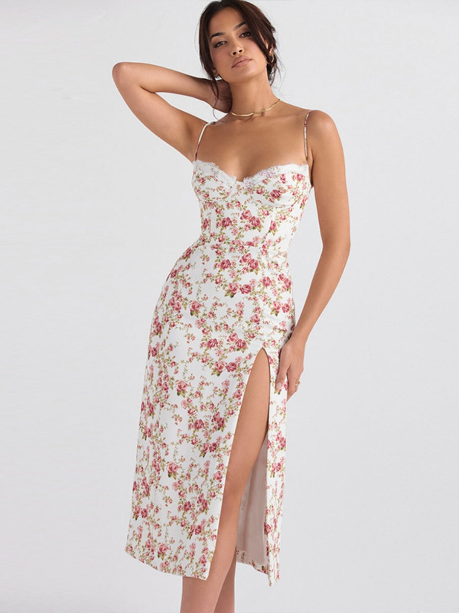 Floral Camisoles Lace Stitching Sexy Vacation And Leisure Maxi Dresses