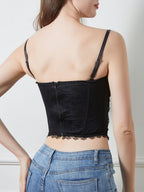 Lace Mesh Patchwork Bow Tie Fishbone Bustier With Breast Pads Tank Tops&Camis
