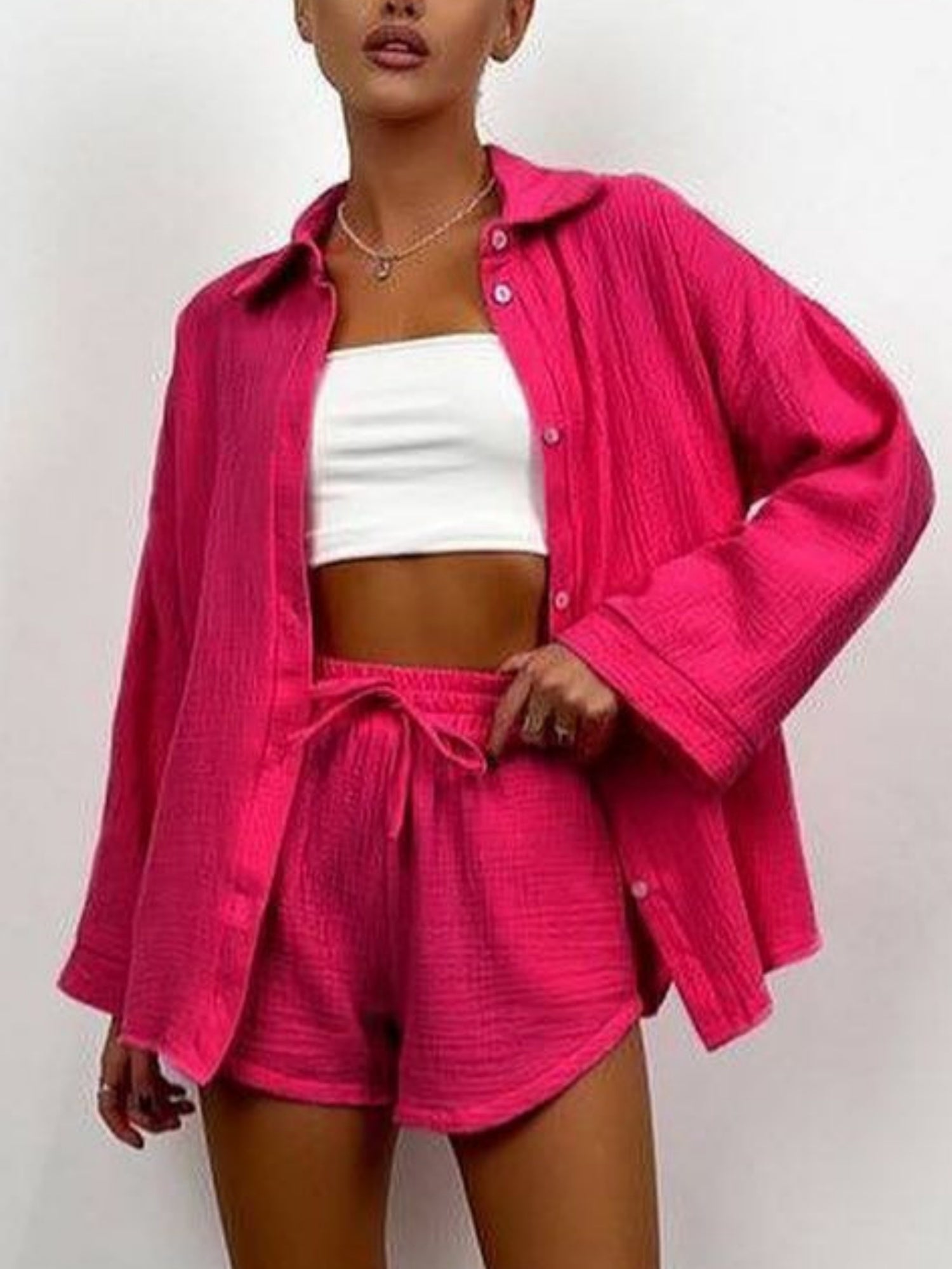 Long-sleeved Shirt Shorts 2-piece Sets