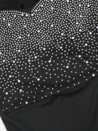 Hot-fix Rhinestone Mesh Long Sleeves Splicing Waist Shaping Slit Party Shiny Maxi Dresses
